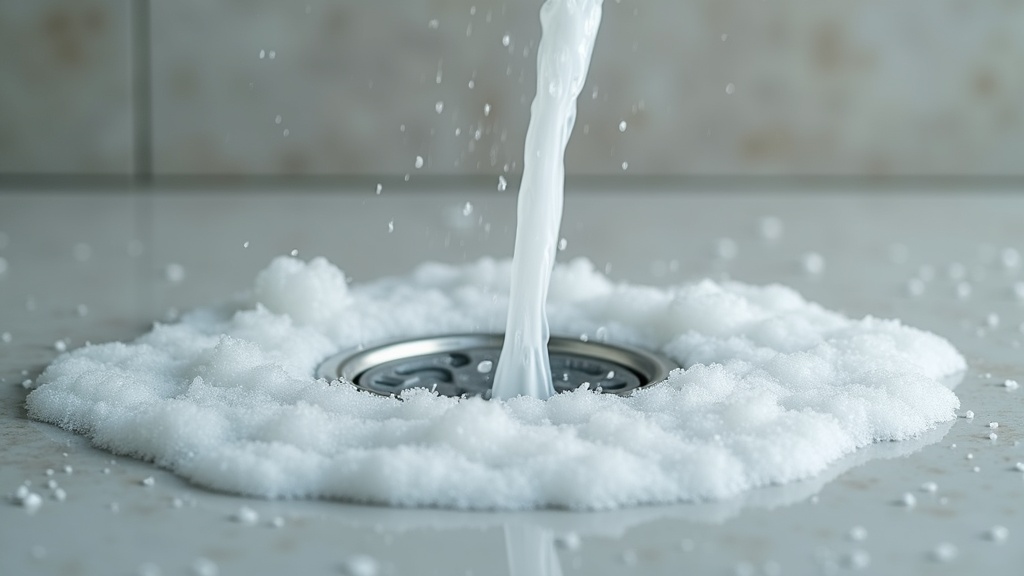 Shampoo foam rinsing down a shower drain showing scalp and hair health washing routine