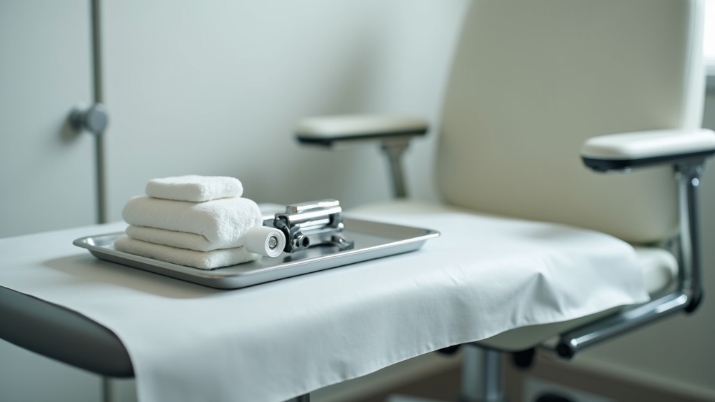 Dermatology exam room setup used during a dermatologist appointment for hair loss