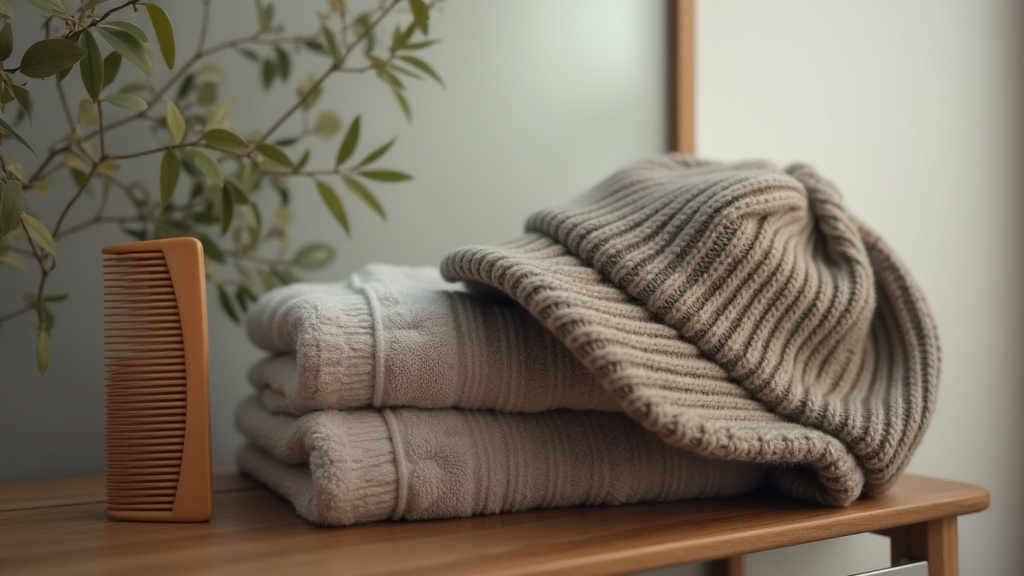 Wool beanie and baseball cap on a shelf illustrating whether wearing a hat causes hair loss