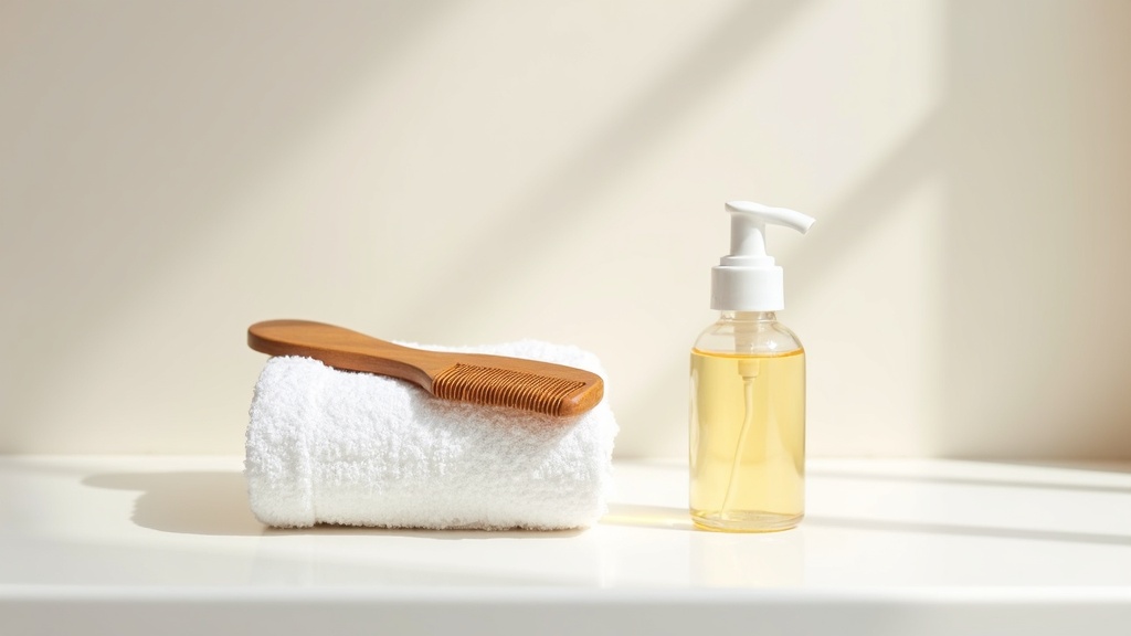 Comb and scalp serum bottle representing female pattern hair loss care routine