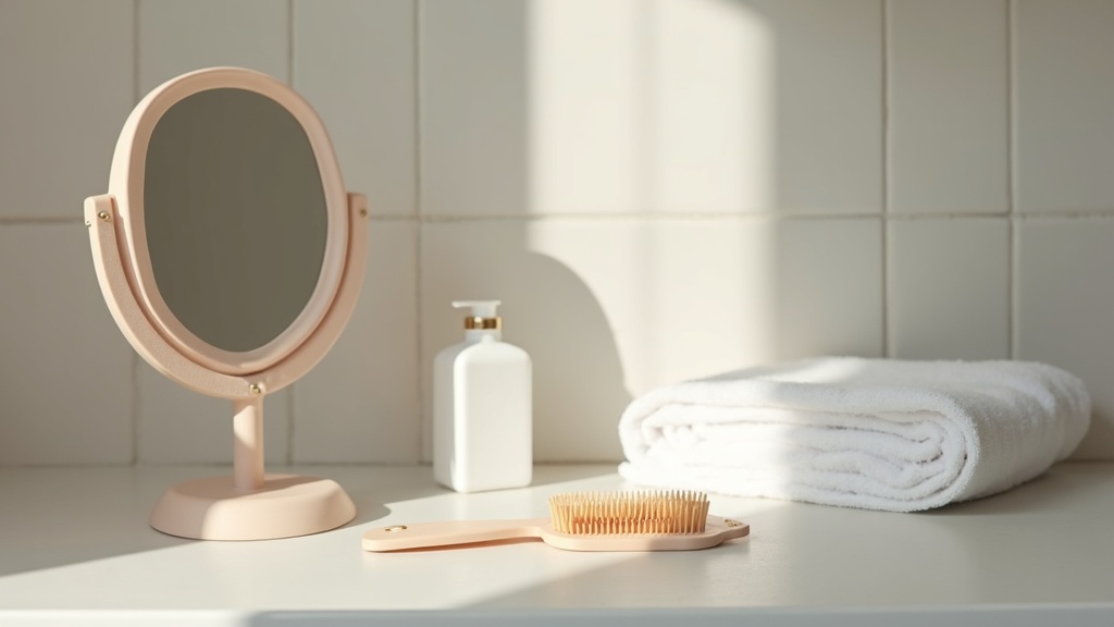 Bathroom still life representing hair loss at the temples