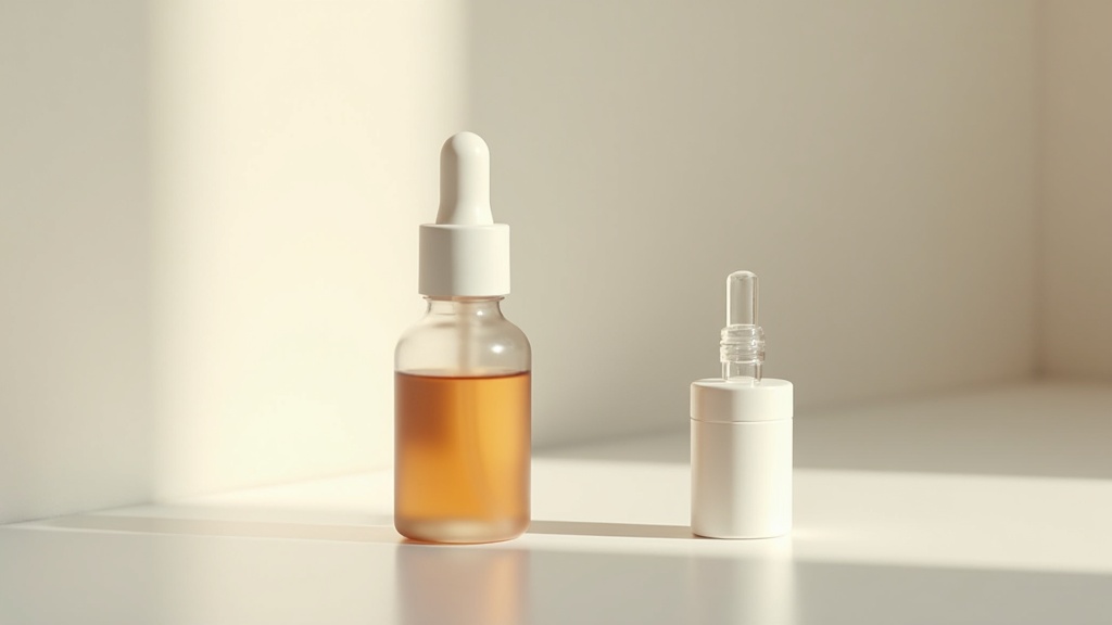 Bottle of minoxidil topical solution on a bathroom counter