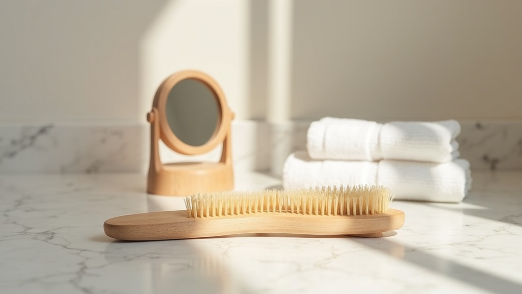 Hairbrush and mirror on a bathroom counter representing concerns about a thinning crown