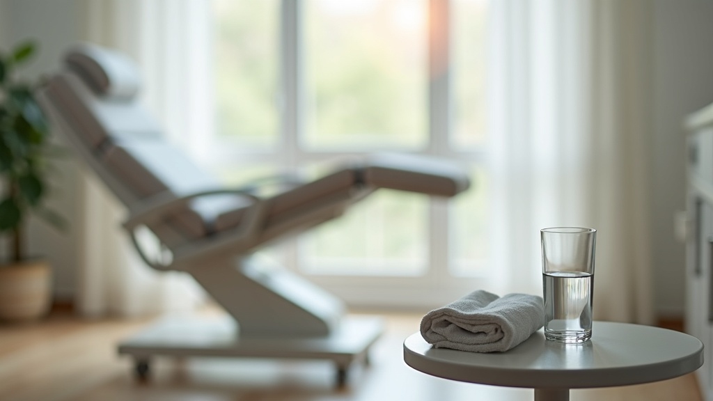 Quiet clinic recovery room chair set up for hair transplant aftercare