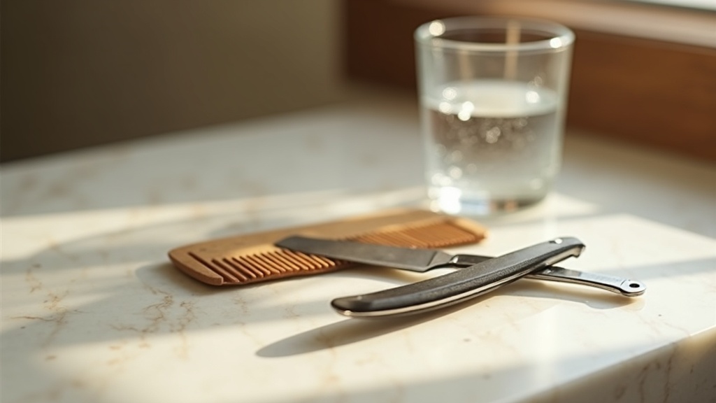 Barber tools on a counter representing temple hairline changes