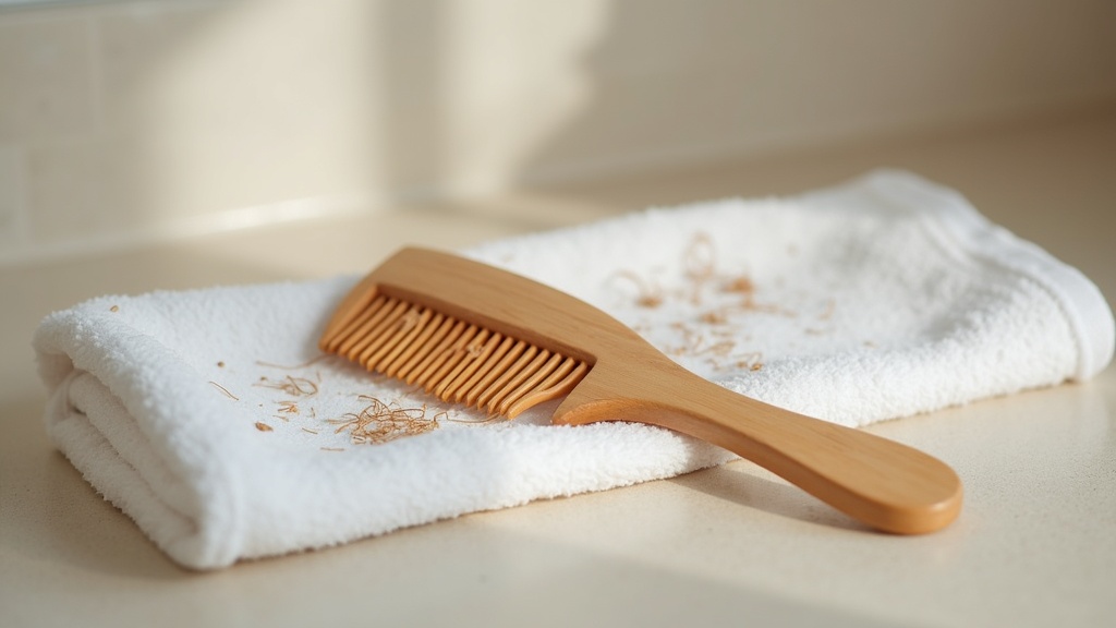 Comb and towel with shed hair strands representing everyday hair shedding patterns