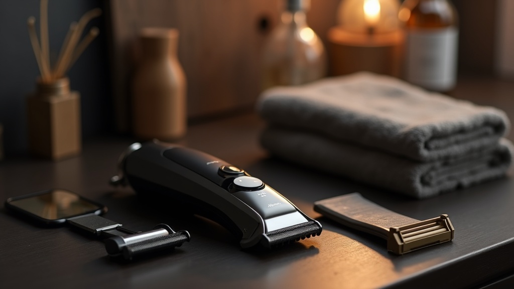 Clippers and razor laid out before a head shave routine