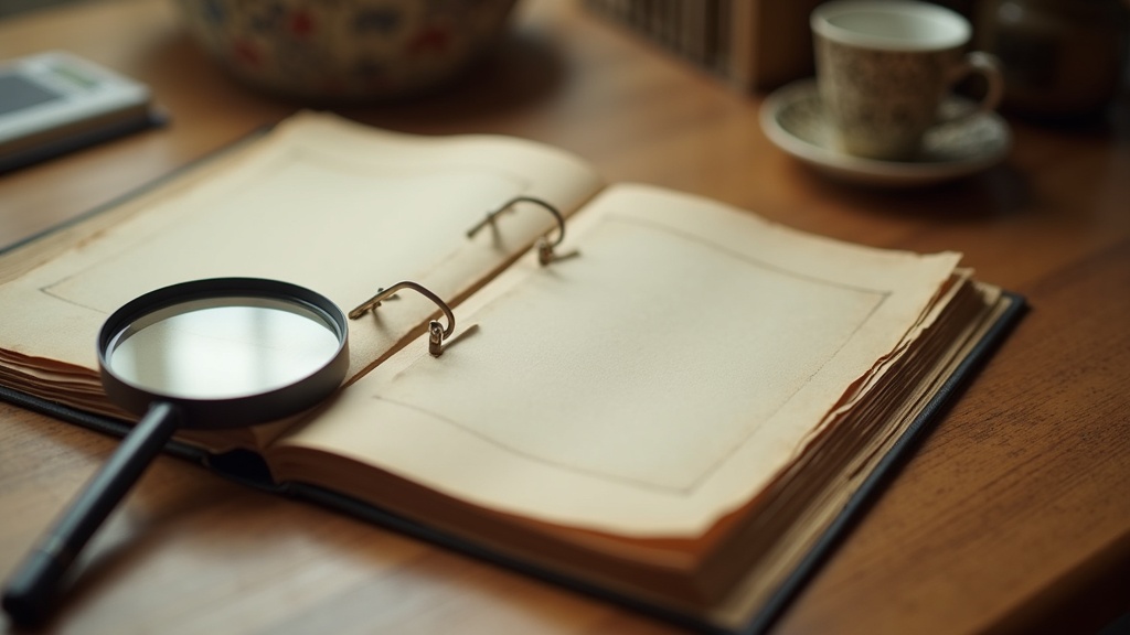 Family photo album and magnifying glass symbolizing genetic family history of hair loss