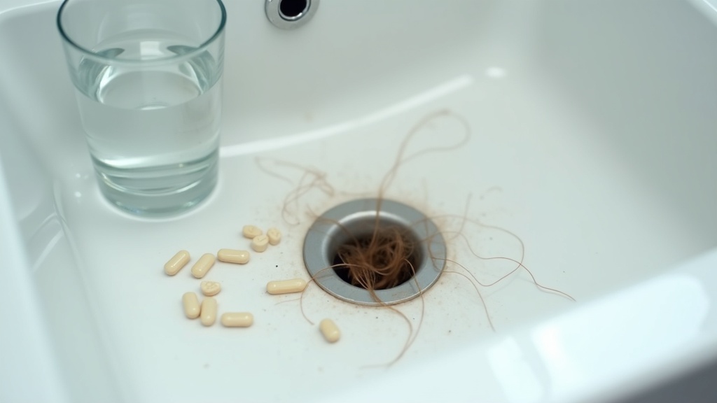 Loose hair strands near a sink drain representing medication-related hair shedding