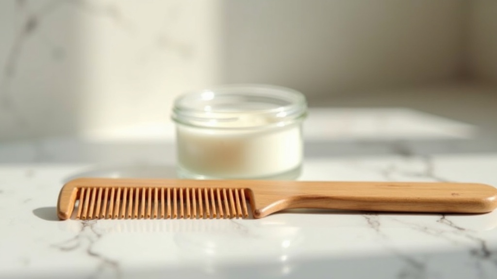 Comb and scalp care jar on a bathroom counter representing scalp and hair health routines