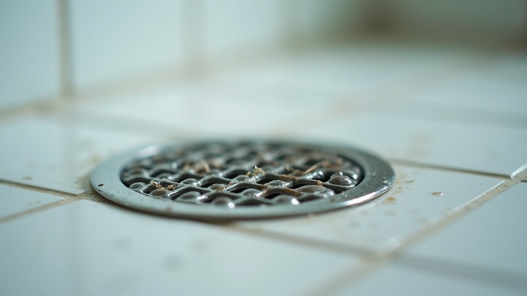 Strands of hair on a shower drain representing sudden diffuse hair shedding