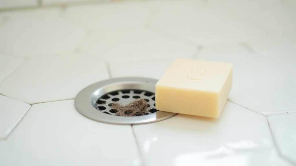 Shower drain catcher with strands of hair illustrating shedding linked to thyroid conditions